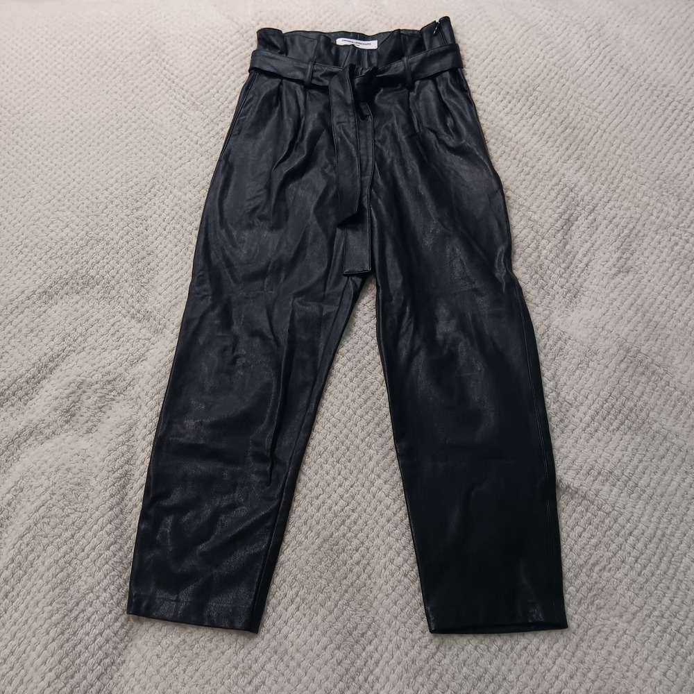 Amanda Uprichard Womens Tessi Black Faux Leather Paperbag Pants Size‎ P(XS)